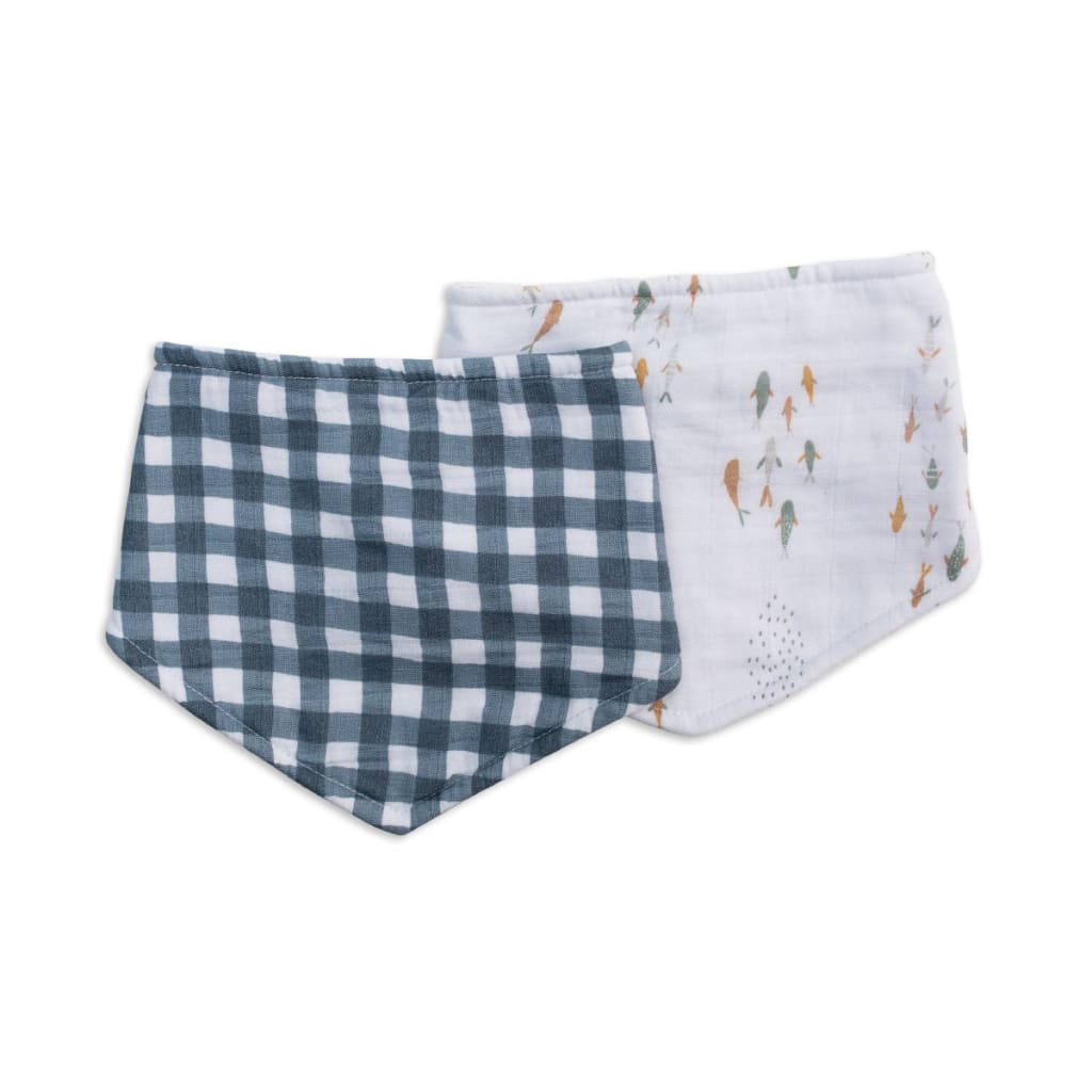 Bandana Bibs - Navy Gingham & Fish