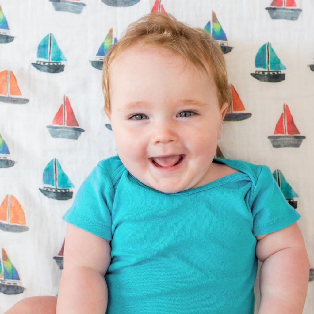 lulujo Sailboats Baby Swaddling Blanket