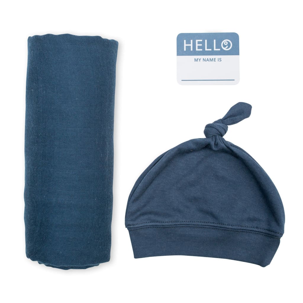 Matching Swaddle & Hat Set - Navy