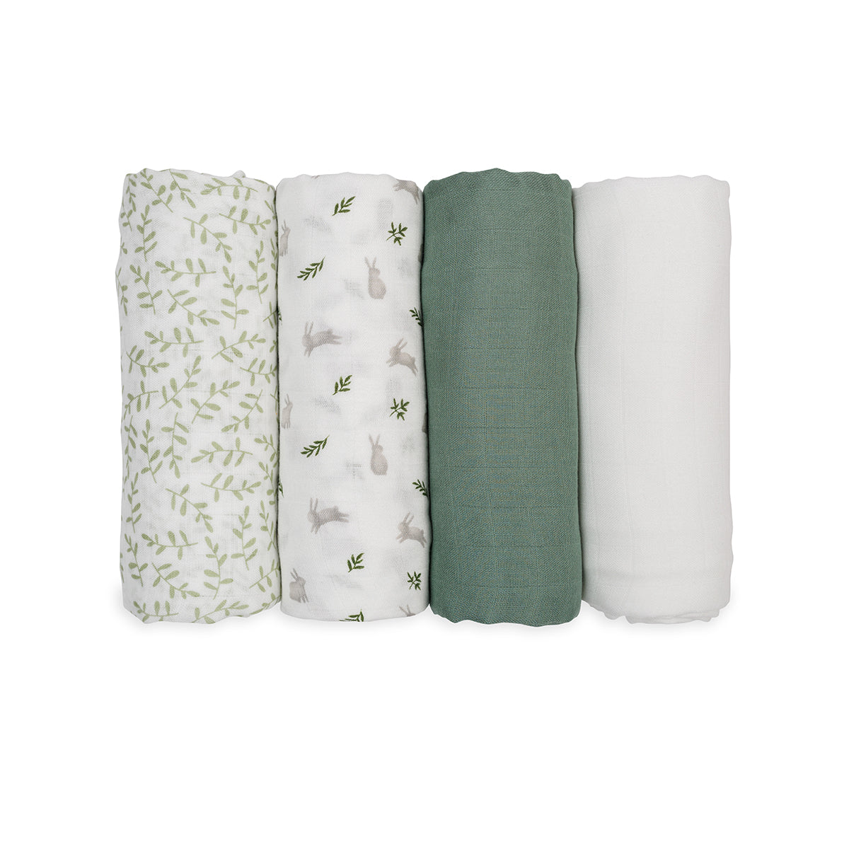 Lulujo Set Of 4 Deluxe Muslin Swaddle Blankets Fern Bunnies 47 X 47 Inch