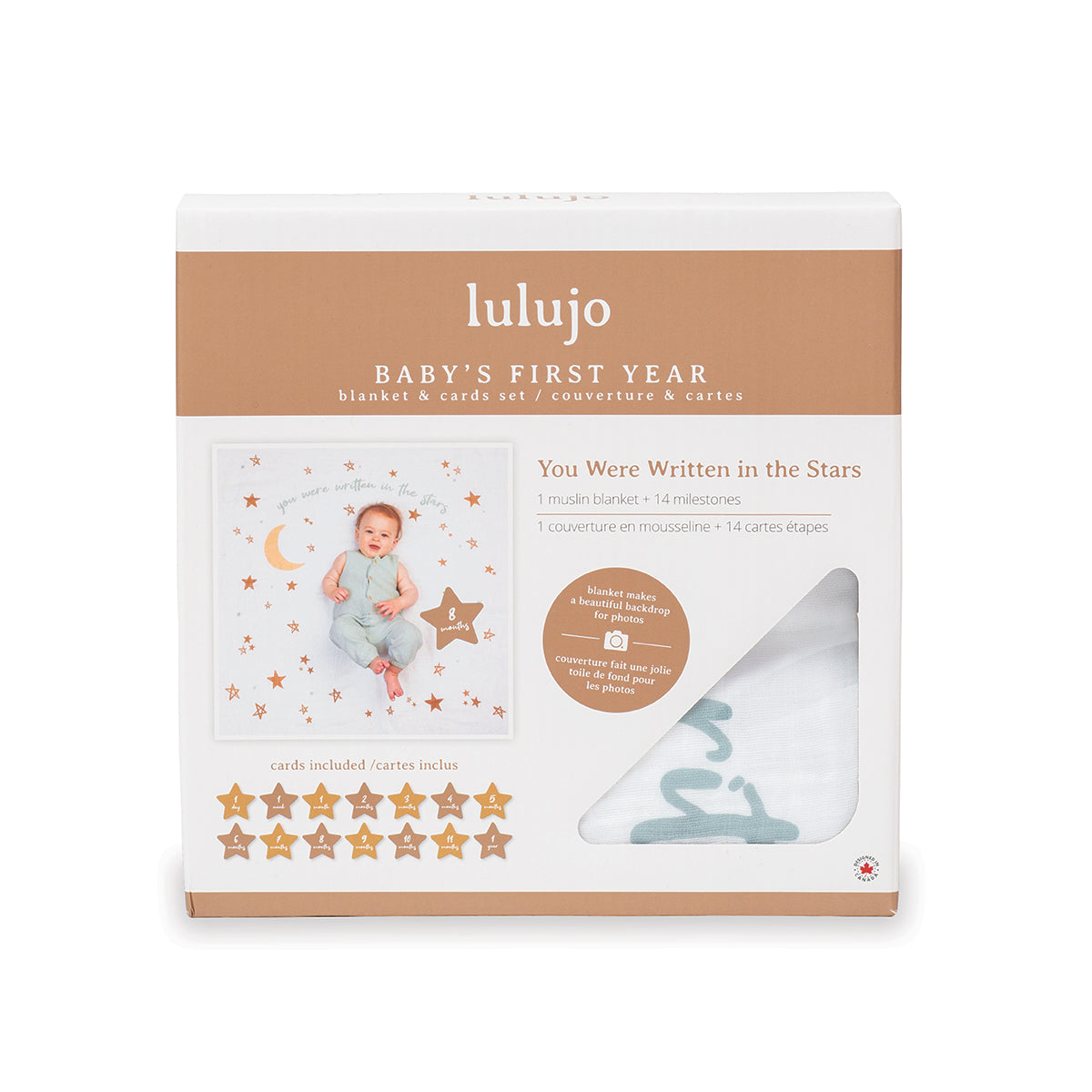 lulujo monthly milestone baby blanket - stars