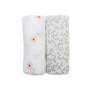 Cotton Swaddle 2 Pack - Daisies & Greenery