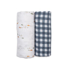 Cotton Swaddle 2 Pack - Navy Gingham & Fish