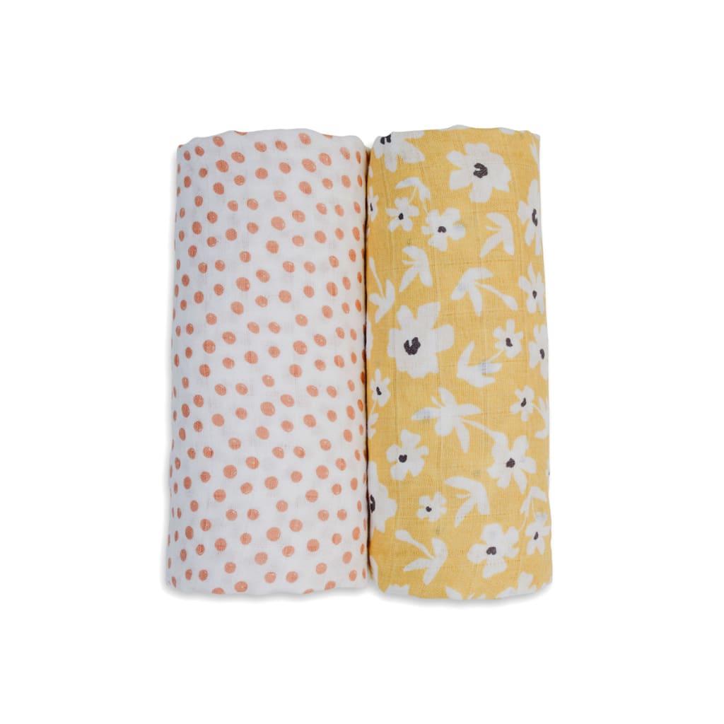 Cotton Swaddle 2 Pack - Yellow Wildflowers & Dots
