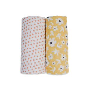 Cotton Swaddle 2 Pack - Yellow Wildflowers & Dots