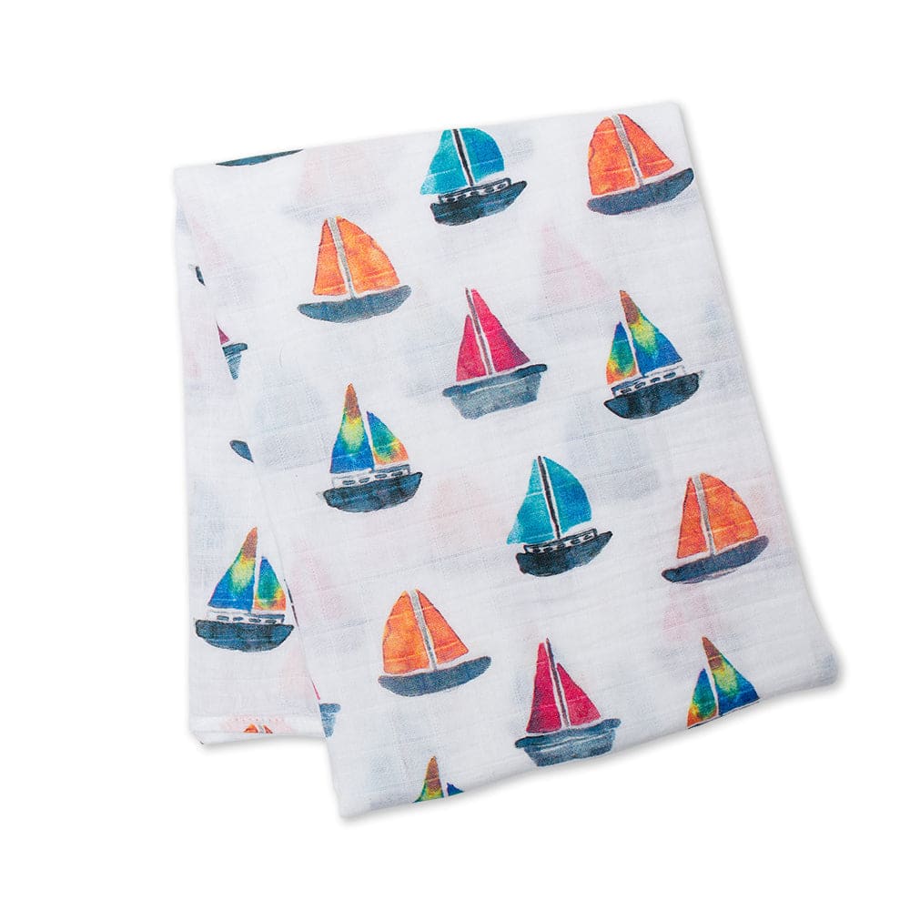 lulujo Sailboats Baby Swaddling Blanket