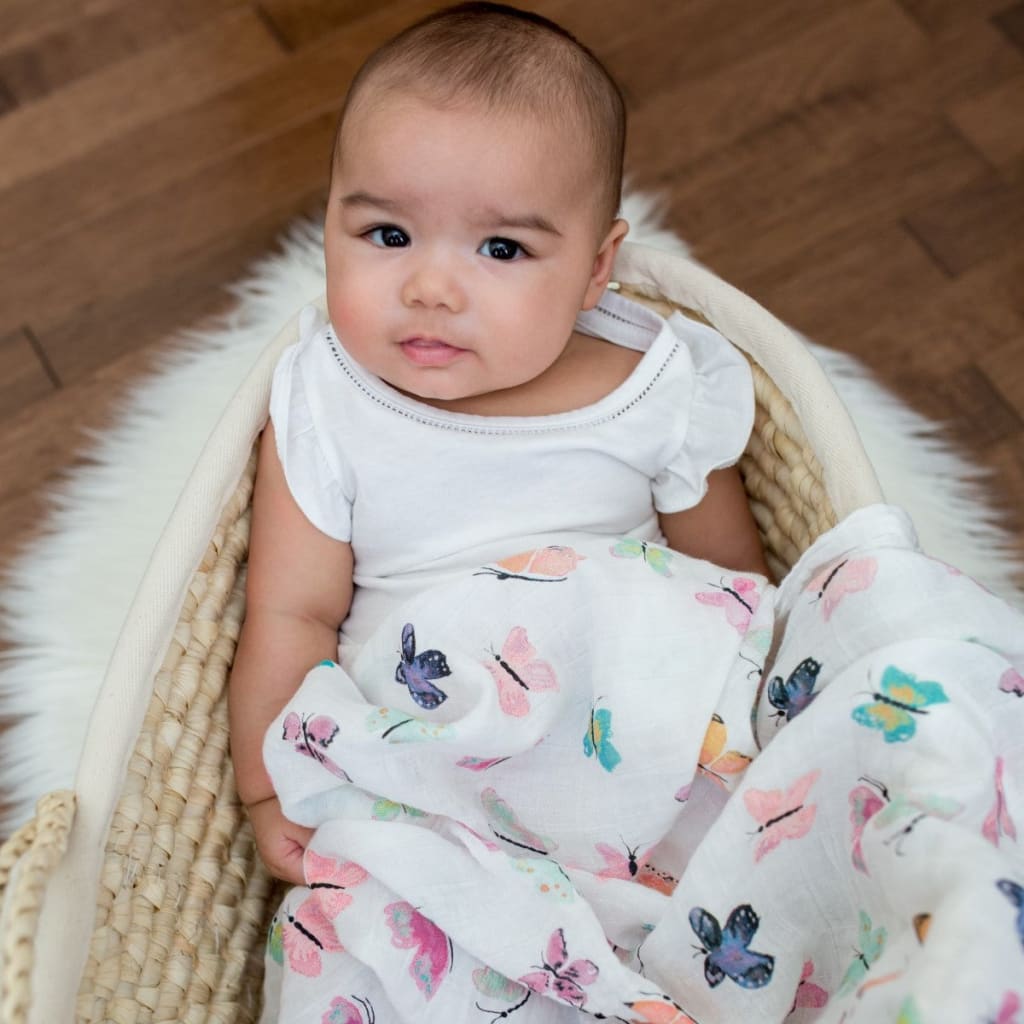 lulujo Butterfly Baby Swaddling Blanket