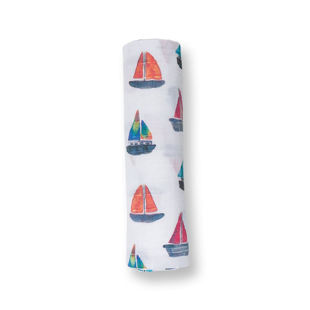lulujo Sailboats Baby Swaddling Blanket