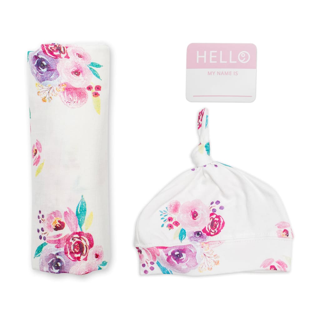 Matching Swaddle & Hat Set - Posies