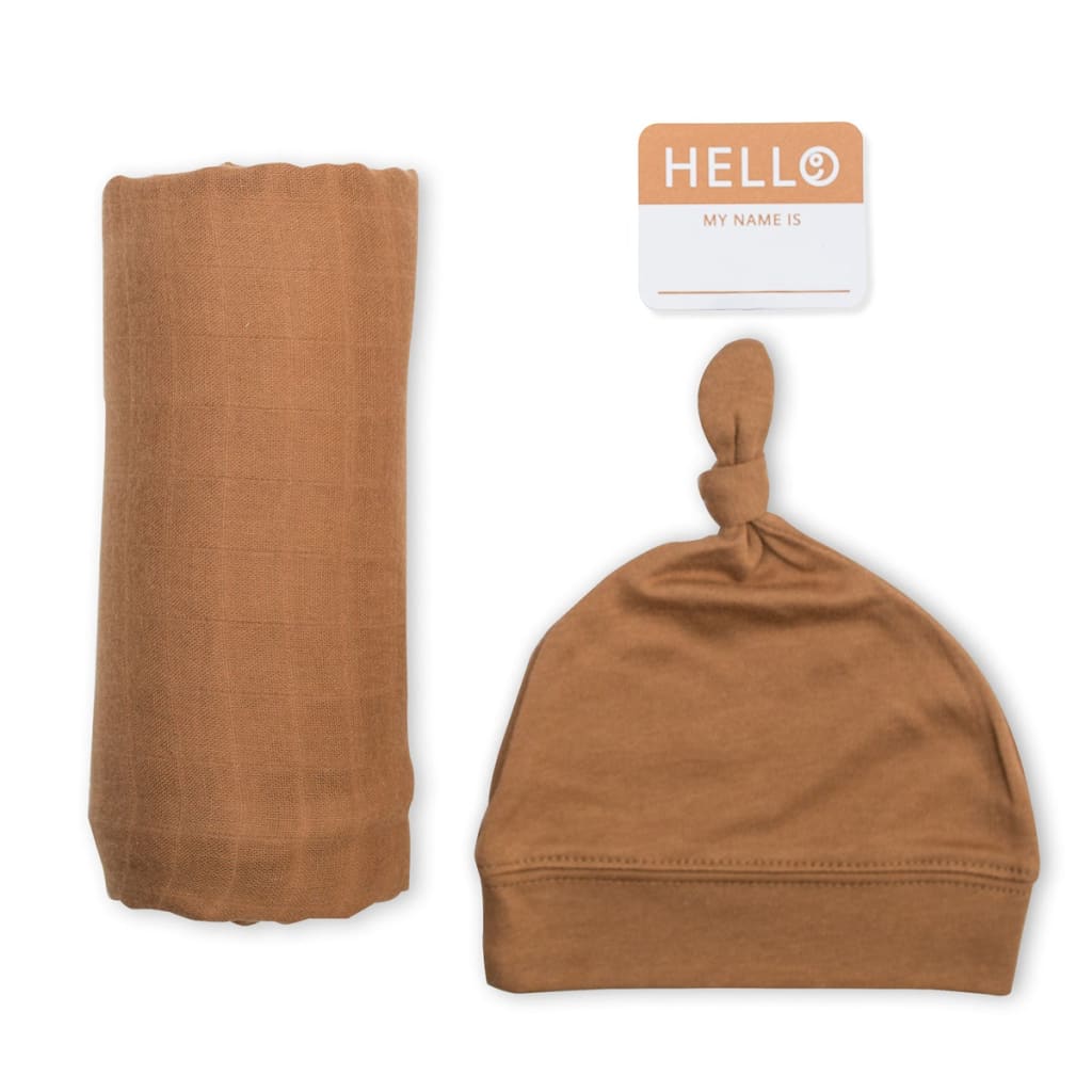 Matching Swaddle & Hat Set - Tan